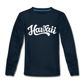 Hawaii Youth Long Sleeve Shirt - Hand Lettered Youth Long Sleeve Hawaii Tee - deep navy