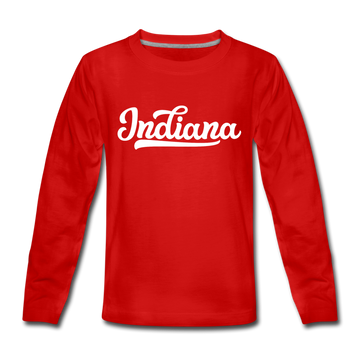 Indiana Youth Long Sleeve Shirt - Hand Lettered Youth Long Sleeve Indiana Tee - red