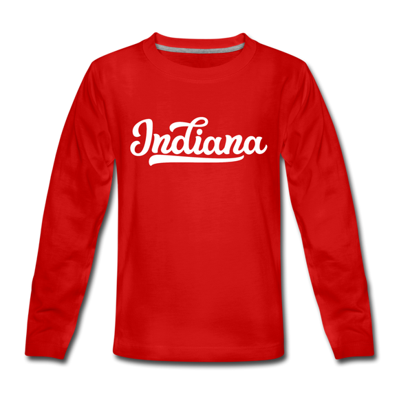 Indiana Youth Long Sleeve Shirt - Hand Lettered Youth Long Sleeve Indiana Tee - red