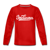 Indiana Youth Long Sleeve Shirt - Hand Lettered Youth Long Sleeve Indiana Tee - red