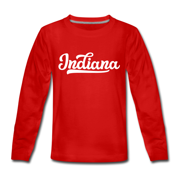 Indiana Youth Long Sleeve Shirt - Hand Lettered Youth Long Sleeve Indiana Tee - red