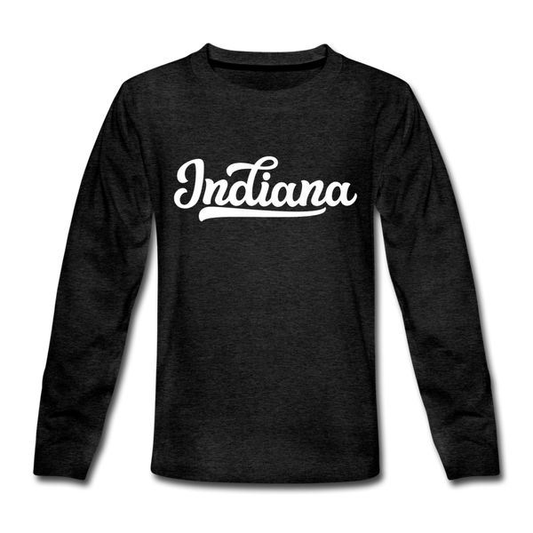 Indiana Youth Long Sleeve Shirt - Hand Lettered Youth Long Sleeve Indiana Tee - charcoal gray