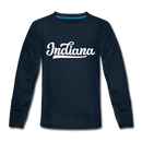 Indiana Youth Long Sleeve Shirt - Hand Lettered Youth Long Sleeve Indiana Tee - deep navy