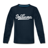 Indiana Youth Long Sleeve Shirt - Hand Lettered Youth Long Sleeve Indiana Tee - deep navy