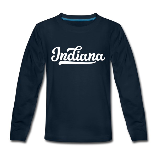 Indiana Youth Long Sleeve Shirt - Hand Lettered Youth Long Sleeve Indiana Tee - deep navy