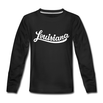 Louisiana Youth Long Sleeve Shirt - Hand Lettered Youth Long Sleeve Louisiana Tee - black