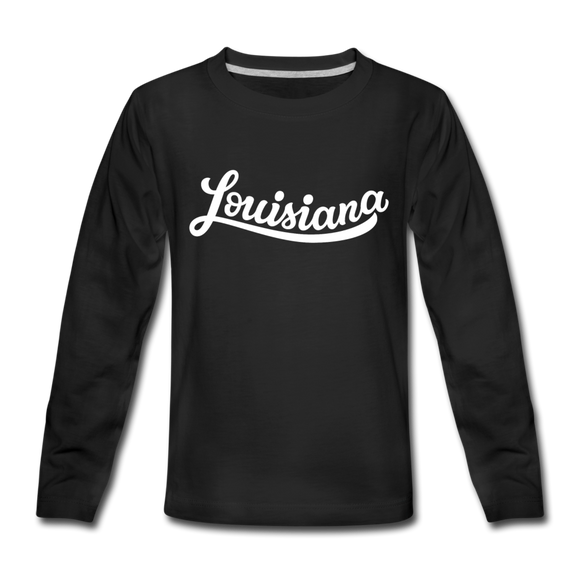 Louisiana Youth Long Sleeve Shirt - Hand Lettered Youth Long Sleeve Louisiana Tee - black