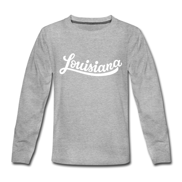 Louisiana Youth Long Sleeve Shirt - Hand Lettered Youth Long Sleeve Louisiana Tee - heather gray