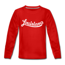 Louisiana Youth Long Sleeve Shirt - Hand Lettered Youth Long Sleeve Louisiana Tee - red