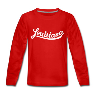 Louisiana Youth Long Sleeve Shirt - Hand Lettered Youth Long Sleeve Louisiana Tee - red