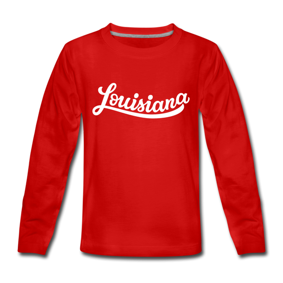 Louisiana Youth Long Sleeve Shirt - Hand Lettered Youth Long Sleeve Louisiana Tee - red
