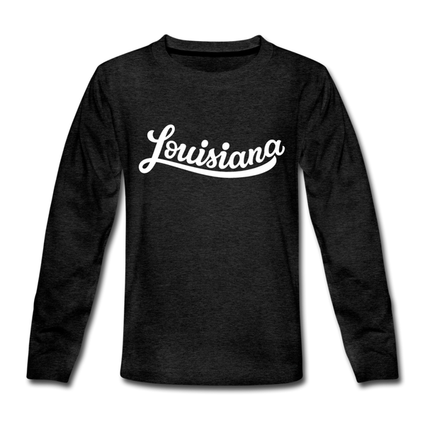 Louisiana Youth Long Sleeve Shirt - Hand Lettered Youth Long Sleeve Louisiana Tee - charcoal gray