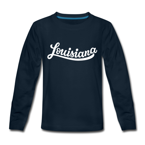 Louisiana Youth Long Sleeve Shirt - Hand Lettered Youth Long Sleeve Louisiana Tee - deep navy