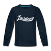 Louisiana Youth Long Sleeve Shirt - Hand Lettered Youth Long Sleeve Louisiana Tee - deep navy