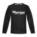 Mississippi Youth Long Sleeve Shirt - Hand Lettered Youth Long Sleeve Mississippi Tee - black