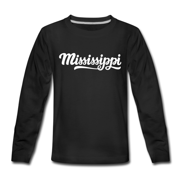 Mississippi Youth Long Sleeve Shirt - Hand Lettered Youth Long Sleeve Mississippi Tee - black