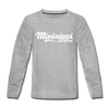 Mississippi Youth Long Sleeve Shirt - Hand Lettered Youth Long Sleeve Mississippi Tee - heather gray