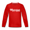 Mississippi Youth Long Sleeve Shirt - Hand Lettered Youth Long Sleeve Mississippi Tee - red