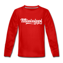 Mississippi Youth Long Sleeve Shirt - Hand Lettered Youth Long Sleeve Mississippi Tee - red