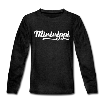 Mississippi Youth Long Sleeve Shirt - Hand Lettered Youth Long Sleeve Mississippi Tee - charcoal gray