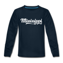 Mississippi Youth Long Sleeve Shirt - Hand Lettered Youth Long Sleeve Mississippi Tee - deep navy