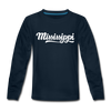 Mississippi Youth Long Sleeve Shirt - Hand Lettered Youth Long Sleeve Mississippi Tee - deep navy