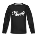 Illinois Youth Long Sleeve Shirt - Hand Lettered Youth Long Sleeve Illinois Tee - black