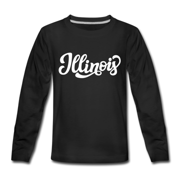 Illinois Youth Long Sleeve Shirt - Hand Lettered Youth Long Sleeve Illinois Tee - black