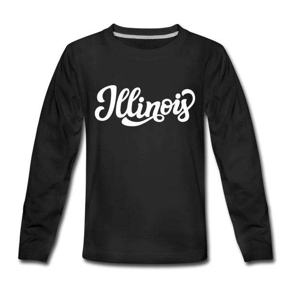 Illinois Youth Long Sleeve Shirt - Hand Lettered Youth Long Sleeve Illinois Tee - black
