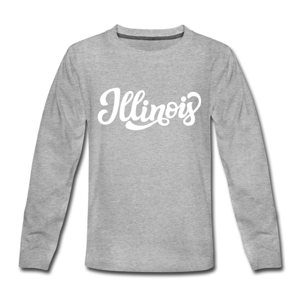 Illinois Youth Long Sleeve Shirt - Hand Lettered Youth Long Sleeve Illinois Tee - heather gray