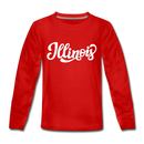 Illinois Youth Long Sleeve Shirt - Hand Lettered Youth Long Sleeve Illinois Tee - red