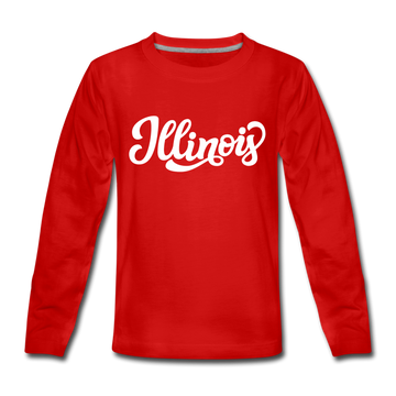 Illinois Youth Long Sleeve Shirt - Hand Lettered Youth Long Sleeve Illinois Tee - red