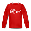 Illinois Youth Long Sleeve Shirt - Hand Lettered Youth Long Sleeve Illinois Tee - red