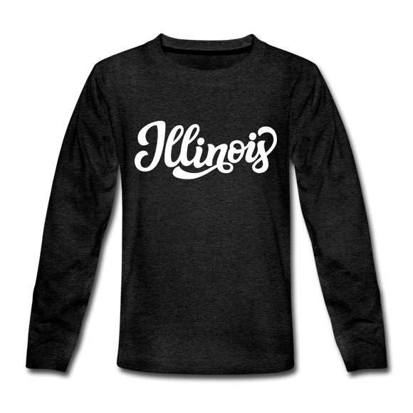 Illinois Youth Long Sleeve Shirt - Hand Lettered Youth Long Sleeve Illinois Tee - charcoal gray
