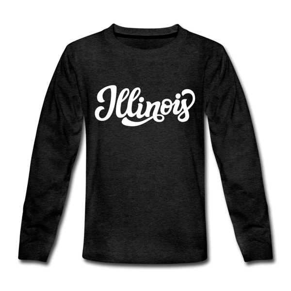 Illinois Youth Long Sleeve Shirt - Hand Lettered Youth Long Sleeve Illinois Tee - charcoal gray