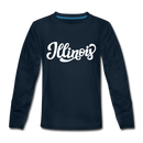 Illinois Youth Long Sleeve Shirt - Hand Lettered Youth Long Sleeve Illinois Tee - deep navy