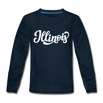 Illinois Youth Long Sleeve Shirt - Hand Lettered Youth Long Sleeve Illinois Tee - deep navy