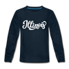 Illinois Youth Long Sleeve Shirt - Hand Lettered Youth Long Sleeve Illinois Tee - deep navy