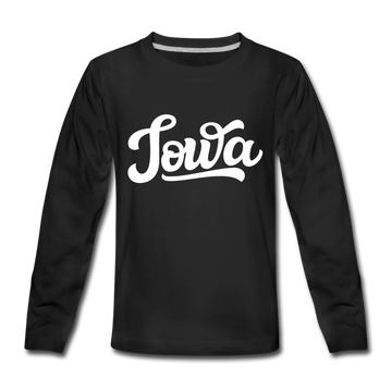 Iowa Youth Long Sleeve Shirt - Hand Lettered Youth Long Sleeve Iowa Tee - black
