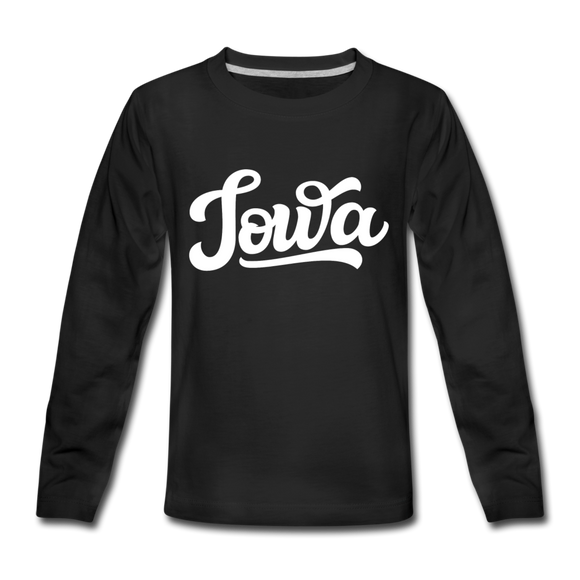 Iowa Youth Long Sleeve Shirt - Hand Lettered Youth Long Sleeve Iowa Tee - black