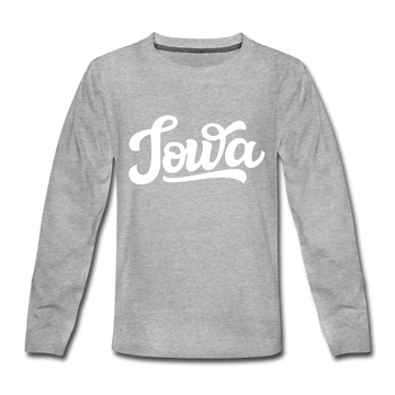 Iowa Youth Long Sleeve Shirt - Hand Lettered Youth Long Sleeve Iowa Tee - heather gray