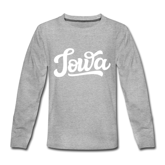 Iowa Youth Long Sleeve Shirt - Hand Lettered Youth Long Sleeve Iowa Tee - heather gray