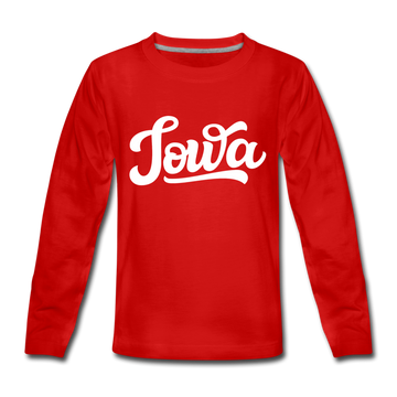 Iowa Youth Long Sleeve Shirt - Hand Lettered Youth Long Sleeve Iowa Tee - red