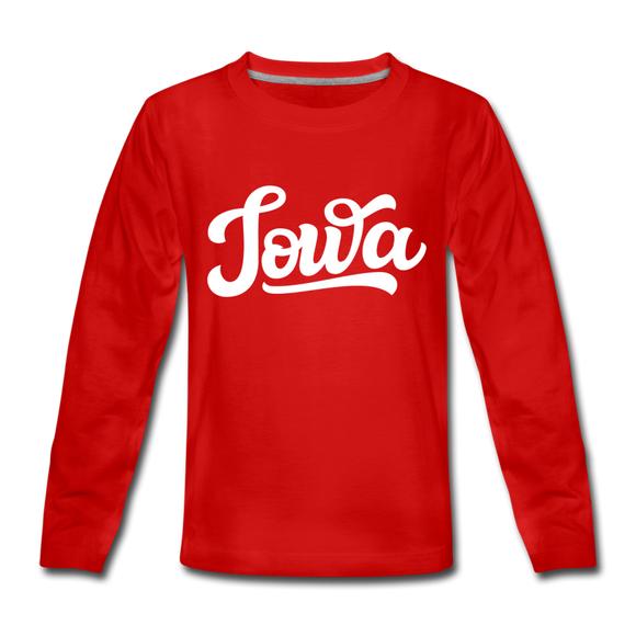 Iowa Youth Long Sleeve Shirt - Hand Lettered Youth Long Sleeve Iowa Tee - red