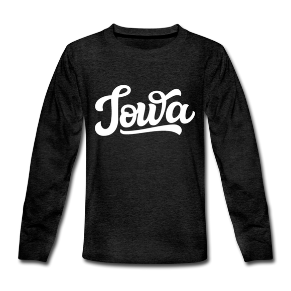 Iowa Youth Long Sleeve Shirt - Hand Lettered Youth Long Sleeve Iowa Tee - charcoal gray