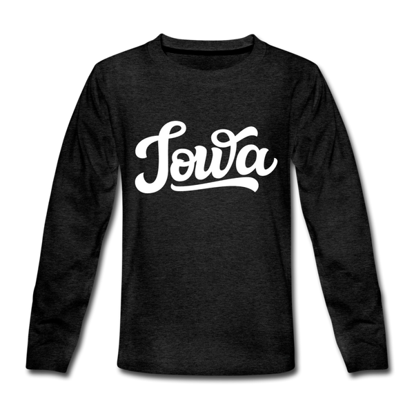 Iowa Youth Long Sleeve Shirt - Hand Lettered Youth Long Sleeve Iowa Tee - charcoal gray