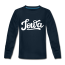 Iowa Youth Long Sleeve Shirt - Hand Lettered Youth Long Sleeve Iowa Tee - deep navy