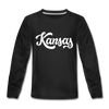 Kansas Youth Long Sleeve Shirt - Hand Lettered Youth Long Sleeve Kansas Tee - black