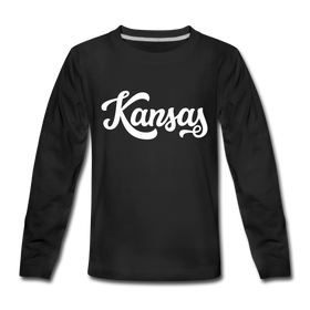 Kansas Youth Long Sleeve Shirt - Hand Lettered Youth Long Sleeve Kansas Tee