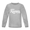 Kansas Youth Long Sleeve Shirt - Hand Lettered Youth Long Sleeve Kansas Tee - heather gray